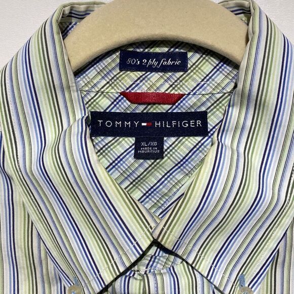 Tommy Hilfiger Men's Striped Button-Down Dress Shirt Blue/Green Size XL - Picture 4 of 7